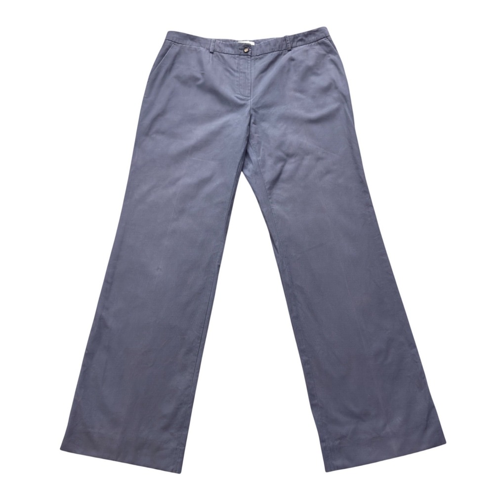 Celine‎ Paris Women Slate Blue Cotton Canvas Wide Leg Trousers Pants Size 46 FR